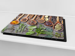 Induction Cooktop Cover –Shatter Resistant Glass Kitchen Board – Hob cover; MEASURES: SINGLE: 60 x 52 cm (23,62” x 20,47”); DOUBLE: 30 x 52 cm (11,81” x 20,47”); D38 Herbs and spices Series : Herbs and spices 1