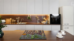 Induction Cooktop Cover –Shatter Resistant Glass Kitchen Board – Hob cover; MEASURES: SINGLE: 60 x 52 cm (23,62” x 20,47”); DOUBLE: 30 x 52 cm (11,81” x 20,47”); D38 Herbs and spices Series : Herbs and spices 1