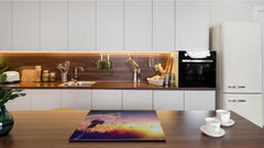 Tempered GLASS Cutting Board – Worktop saver and Pastry Board –- Glass Kitchen Board; MEASURES: SINGLE: 60 x 52 cm (23,62” x 20,47”); DOUBLE: 30 x 52 cm (11,81” x 20,47”); D34 Nature Series: Sunset dandelion