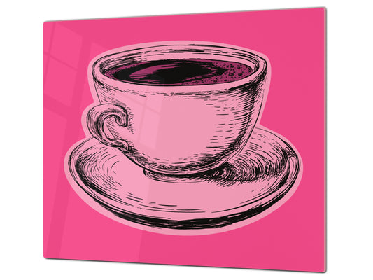 KITCHEN BOARD & Induction Cooktop Cover – Glass Pastry Board - Tempered Glass Chopping Board and Serving Tray – DIMENSIONS: SINGLE: 23,62” x 20,47”; DOUBLE: 11,81” x 20,47” – D44 Pop Art Series : Pop Art Cup of Coffee 1