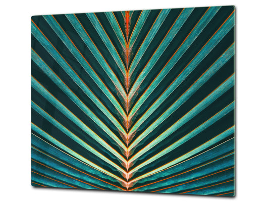 Tempered GLASS Cutting Board – Worktop saver and Pastry Board –- Glass Kitchen Board; MEASURES: SINGLE: 60 x 52 cm (23,62” x 20,47”); DOUBLE: 30 x 52 cm (11,81” x 20,47”); D34 Nature Series: Palm leaf