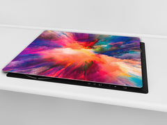 TEMPERED GLASS CHOPPING BOARD – Glass Cutting Board and Worktop Saver; MEASURES: SINGLE: 60 x 52 cm (23,62” x 20,47”); DOUBLE: 30 x 52 cm (11,81” x 20,47”); D36 Textures Series : Colours splash