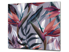 TEMPERED GLASS CHOPPING BOARD – Glass Cutting Board and Worktop Saver; MEASURES: SINGLE: 60 x 52 cm (23,62” x 20,47”); DOUBLE: 30 x 52 cm (11,81” x 20,47”); D36 Textures Series : Tropical wallpaper 3