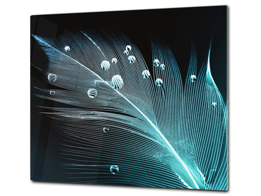 Chopping Board Set - Induction Cooktop Cover –Glass Cutting Board; MEASURES: SINGLE: 60 x 52 cm (23,62” x 20,47”); DOUBLE: 30 x 52 cm (11,81” x 20,47”); D39 Miscellaneous Series : Feather water drops