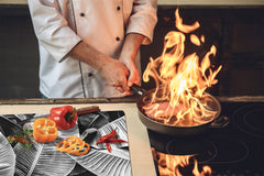 Tempered GLASS Cutting Board – Worktop saver and Pastry Board –- Glass Kitchen Board; MEASURES: SINGLE: 60 x 52 cm (23,62” x 20,47”); DOUBLE: 30 x 52 cm (11,81” x 20,47”); D34 Nature Series: Black and white banana leaves