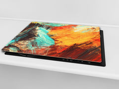 TEMPERED GLASS CHOPPING BOARD – Glass Cutting Board and Worktop Saver; MEASURES: SINGLE: 60 x 52 cm (23,62” x 20,47”); DOUBLE: 30 x 52 cm (11,81” x 20,47”); D36 Textures Series : Modern futuristic pattern