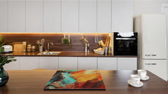 TEMPERED GLASS CHOPPING BOARD – Glass Cutting Board and Worktop Saver; MEASURES: SINGLE: 60 x 52 cm (23,62” x 20,47”); DOUBLE: 30 x 52 cm (11,81” x 20,47”); D36 Textures Series : Modern futuristic pattern