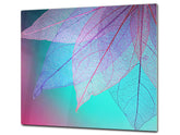 Tempered GLASS Cutting Board – Worktop saver and Pastry Board –- Glass Kitchen Board; MEASURES: SINGLE: 60 x 52 cm (23,62” x 20,47”); DOUBLE: 30 x 52 cm (11,81” x 20,47”); D34 Nature Series: Transparent turqoise leaves