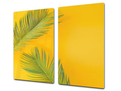 Tempered GLASS Cutting Board – Worktop saver and Pastry Board –- Glass Kitchen Board; MEASURES: SINGLE: 60 x 52 cm (23,62” x 20,47”); DOUBLE: 30 x 52 cm (11,81” x 20,47”); D34 Nature Series: Yellow leaves