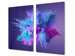 UNIQUE Tempered GLASS Kitchen Board –Scratch Resistant Glass Cutting Board – MEASURES: SINGLE: 60 x 52 cm (23,62” x 20,47”); DOUBLE: 30 x 52 cm (11,81” x 20,47”); D35 Art Series : Colour explosion 1