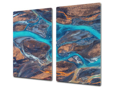 TEMPERED GLASS CHOPPING BOARD – Glass Cutting Board and Worktop Saver; MEASURES: SINGLE: 60 x 52 cm (23,62” x 20,47”); DOUBLE: 30 x 52 cm (11,81” x 20,47”); D36 Textures Series : River veins