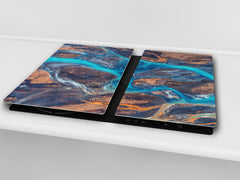 TEMPERED GLASS CHOPPING BOARD – Glass Cutting Board and Worktop Saver; MEASURES: SINGLE: 60 x 52 cm (23,62” x 20,47”); DOUBLE: 30 x 52 cm (11,81” x 20,47”); D36 Textures Series : River veins