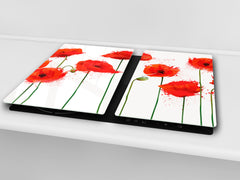 Tempered GLASS Cutting Board – Worktop saver and Pastry Board –- Glass Kitchen Board; MEASURES: SINGLE: 60 x 52 cm (23,62” x 20,47”); DOUBLE: 30 x 52 cm (11,81” x 20,47”); D34 Nature Series: Poppy seed flowers