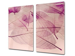 Tempered GLASS Cutting Board – Worktop saver and Pastry Board –- Glass Kitchen Board; MEASURES: SINGLE: 60 x 52 cm (23,62” x 20,47”); DOUBLE: 30 x 52 cm (11,81” x 20,47”); D34 Nature Series: Transparent purple leaves