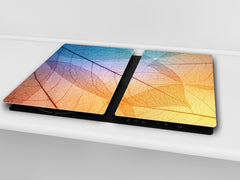Tempered GLASS Cutting Board – Worktop saver and Pastry Board –- Glass Kitchen Board; MEASURES: SINGLE: 60 x 52 cm (23,62” x 20,47”); DOUBLE: 30 x 52 cm (11,81” x 20,47”); D34 Nature Series: Colourful transparent leaves
