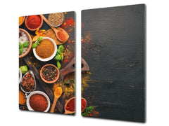 Induction Cooktop Cover –Shatter Resistant Glass Kitchen Board – Hob cover; MEASURES: SINGLE: 60 x 52 cm (23,62” x 20,47”); DOUBLE: 30 x 52 cm (11,81” x 20,47”); D38 Herbs and spices Series : Colourful spices