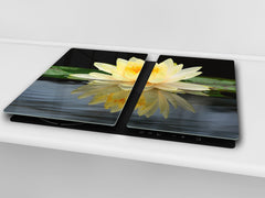 Tempered GLASS Cutting Board – Worktop saver and Pastry Board –- Glass Kitchen Board; MEASURES: SINGLE: 60 x 52 cm (23,62” x 20,47”); DOUBLE: 30 x 52 cm (11,81” x 20,47”); D34 Nature Series: Beautiful water lilly flower 2