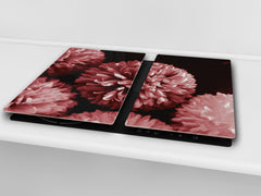 Tempered GLASS Cutting Board – Worktop saver and Pastry Board –- Glass Kitchen Board; MEASURES: SINGLE: 60 x 52 cm (23,62” x 20,47”); DOUBLE: 30 x 52 cm (11,81” x 20,47”); D34 Nature Series: Pink flower frame