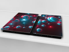 TEMPERED GLASS CHOPPING BOARD – Glass Cutting Board and Worktop Saver; MEASURES: SINGLE: 60 x 52 cm (23,62” x 20,47”); DOUBLE: 30 x 52 cm (11,81” x 20,47”); D36 Textures Series : Holographic bubbles 1