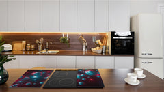 TEMPERED GLASS CHOPPING BOARD – Glass Cutting Board and Worktop Saver; MEASURES: SINGLE: 60 x 52 cm (23,62” x 20,47”); DOUBLE: 30 x 52 cm (11,81” x 20,47”); D36 Textures Series : Holographic bubbles 1