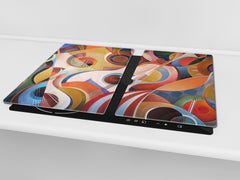 Premium Tempered Glass Cutting Board and Worktop Saver – Glass Pastry Board and Cooktop Cover – MEASURES: SINGLE: 60 x 52 cm; DOUBLE: 2 x 30 x 52 cm; D40 Colorful Illustrations Series : Abstract Instruments