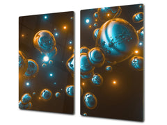 TEMPERED GLASS CHOPPING BOARD – Glass Cutting Board and Worktop Saver; MEASURES: SINGLE: 60 x 52 cm (23,62” x 20,47”); DOUBLE: 30 x 52 cm (11,81” x 20,47”); D36 Textures Series : Holographic bubbles 2