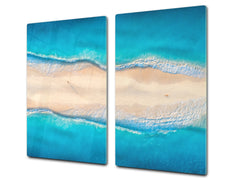 UNIQUE Tempered GLASS Kitchen Board –Scratch Resistant Glass Cutting Board – MEASURES: SINGLE: 60 x 52 cm (23,62” x 20,47”); DOUBLE: 30 x 52 cm (11,81” x 20,47”); D35 Art Series : Beaches of Zanzibar