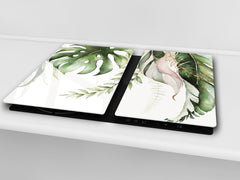 Tempered GLASS Cutting Board – Worktop saver and Pastry Board –- Glass Kitchen Board; MEASURES: SINGLE: 60 x 52 cm (23,62” x 20,47”); DOUBLE: 30 x 52 cm (11,81” x 20,47”); D34 Nature Series: Tropical watercolour