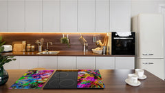 Induction Cooktop Cover Kitchen Board – Impact Resistant Glass Pastry Board; MEASURES: SINGLE: 60 x 52 cm (23,62” x 20,47”); DOUBLE: 30 x 52 cm (11,81” x 20,47”); D37 Animals Series : Colourful lion