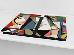 Premium Tempered Glass Cutting Board and Worktop Saver – Glass Pastry Board and Cooktop Cover – MEASURES: SINGLE: 60 x 52 cm; DOUBLE: 2 x 30 x 52 cm; D40 Colorful Illustrations Series : Faces of Cubism