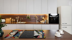 Premium Tempered Glass Cutting Board and Worktop Saver – Glass Pastry Board and Cooktop Cover – MEASURES: SINGLE: 60 x 52 cm; DOUBLE: 2 x 30 x 52 cm; D40 Colorful Illustrations Series : Faces of Cubism