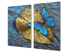 Induction Cooktop Cover Kitchen Board – Impact Resistant Glass Pastry Board; MEASURES: SINGLE: 60 x 52 cm (23,62” x 20,47”); DOUBLE: 30 x 52 cm (11,81” x 20,47”); D37 Animals Series : Tropical butterfly 1