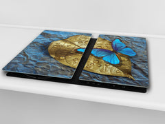 Induction Cooktop Cover Kitchen Board – Impact Resistant Glass Pastry Board; MEASURES: SINGLE: 60 x 52 cm (23,62” x 20,47”); DOUBLE: 30 x 52 cm (11,81” x 20,47”); D37 Animals Series : Tropical butterfly 1