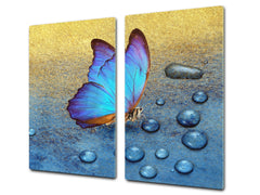 Induction Cooktop Cover Kitchen Board – Impact Resistant Glass Pastry Board; MEASURES: SINGLE: 60 x 52 cm (23,62” x 20,47”); DOUBLE: 30 x 52 cm (11,81” x 20,47”); D37 Animals Series : Tropical butterfly 2