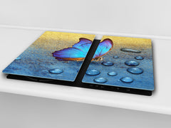 Induction Cooktop Cover Kitchen Board – Impact Resistant Glass Pastry Board; MEASURES: SINGLE: 60 x 52 cm (23,62” x 20,47”); DOUBLE: 30 x 52 cm (11,81” x 20,47”); D37 Animals Series : Tropical butterfly 2