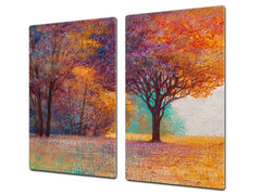 Premium Tempered Glass Cutting Board and Worktop Saver – Glass Pastry Board and Cooktop Cover – MEASURES: SINGLE: 60 x 52 cm; DOUBLE: 2 x 30 x 52 cm; D40 Colorful Illustrations Series : Orange Leaves