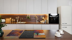 Premium Tempered Glass Cutting Board and Worktop Saver – Glass Pastry Board and Cooktop Cover – MEASURES: SINGLE: 60 x 52 cm; DOUBLE: 2 x 30 x 52 cm; D40 Colorful Illustrations Series : Orange Leaves