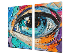 Premium Tempered Glass Cutting Board and Worktop Saver – Glass Pastry Board and Cooktop Cover – MEASURES: SINGLE: 60 x 52 cm; DOUBLE: 2 x 30 x 52 cm; D40 Colorful Illustrations Series : Multicolored Eye 1