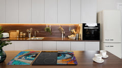 Premium Tempered Glass Cutting Board and Worktop Saver – Glass Pastry Board and Cooktop Cover – MEASURES: SINGLE: 60 x 52 cm; DOUBLE: 2 x 30 x 52 cm; D40 Colorful Illustrations Series : Multicolored Eye 1