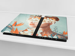 Chopping Board - Induction Cooktop Cover - Glass Cutting Board – Impact & Shatter Resistant – MEASURES: SINGLE: 60 x 52 cm; DOUBLE: 2 x 30 x 52 cm; D42 Modern Art Series : Blooming Lady