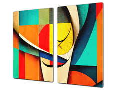 Premium Tempered Glass Cutting Board and Worktop Saver – Glass Pastry Board and Cooktop Cover – MEASURES: SINGLE: 60 x 52 cm; DOUBLE: 2 x 30 x 52 cm; D40 Colorful Illustrations Series : Theme of Time