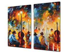 Premium Tempered Glass Cutting Board and Worktop Saver – Glass Pastry Board and Cooktop Cover – MEASURES: SINGLE: 60 x 52 cm; DOUBLE: 2 x 30 x 52 cm; D40 Colorful Illustrations Series : Impressionist Music Performance