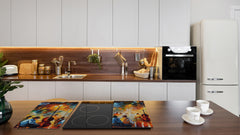 Premium Tempered Glass Cutting Board and Worktop Saver – Glass Pastry Board and Cooktop Cover – MEASURES: SINGLE: 60 x 52 cm; DOUBLE: 2 x 30 x 52 cm; D40 Colorful Illustrations Series : Impressionist Music Performance