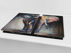 Premium Tempered Glass Cutting Board and Worktop Saver – Glass Pastry Board and Cooktop Cover – MEASURES: SINGLE: 60 x 52 cm; DOUBLE: 2 x 30 x 52 cm; D40 Colorful Illustrations Series : The Elephant in Vivid Hues