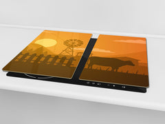 Chopping Board - Induction Cooktop Cover - Glass Cutting Board – Impact & Shatter Resistant – MEASURES: SINGLE: 60 x 52 cm; DOUBLE: 2 x 30 x 52 cm; D42 Modern Art Series : Aesthetic Ranch