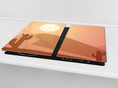 Chopping Board - Induction Cooktop Cover - Glass Cutting Board – Impact & Shatter Resistant – MEASURES: SINGLE: 60 x 52 cm; DOUBLE: 2 x 30 x 52 cm; D42 Modern Art Series : Aesthetic Desert