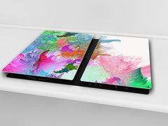 TEMPERED GLASS CHOPPING BOARD – Glass Cutting Board and Worktop Saver; MEASURES: SINGLE: 60 x 52 cm (23,62” x 20,47”); DOUBLE: 30 x 52 cm (11,81” x 20,47”); D36 Textures Series : Colourful background