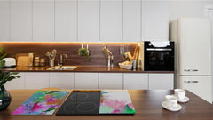 TEMPERED GLASS CHOPPING BOARD – Glass Cutting Board and Worktop Saver; MEASURES: SINGLE: 60 x 52 cm (23,62” x 20,47”); DOUBLE: 30 x 52 cm (11,81” x 20,47”); D36 Textures Series : Colourful background