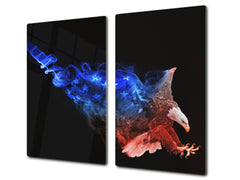 Induction Cooktop Cover Kitchen Board – Impact Resistant Glass Pastry Board; MEASURES: SINGLE: 60 x 52 cm (23,62” x 20,47”); DOUBLE: 30 x 52 cm (11,81” x 20,47”); D37 Animals Series : Colourful eagle