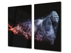 Induction Cooktop Cover Kitchen Board – Impact Resistant Glass Pastry Board; MEASURES: SINGLE: 60 x 52 cm (23,62” x 20,47”); DOUBLE: 30 x 52 cm (11,81” x 20,47”); D37 Animals Series : Colourful gorilla